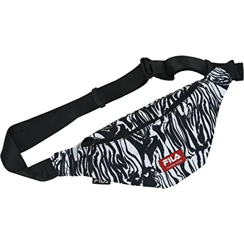 Unisex_Adult BAGO Animal Badge Waist Bag Slim Waistbag, Bright White Abstract Zebra AOP, 36x14x10 cm