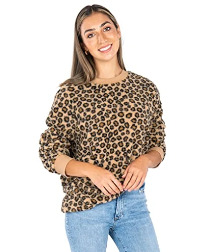 Unisex's Adult Sherpa Crew Sweatshirt, Leopard Print, XXXL