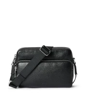Unisex's Camera Crossbody Bag, Black Pebbled Leather, S