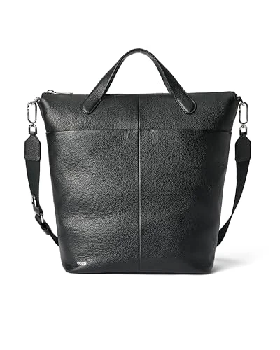 Unisex's Large Tote Travel Bag, Black Pebbled Leather, L
