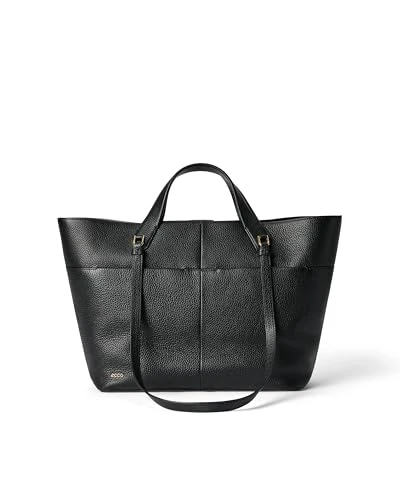 Unisex's Medium Tote Travel Bag, Black Pebbled Leather, M
