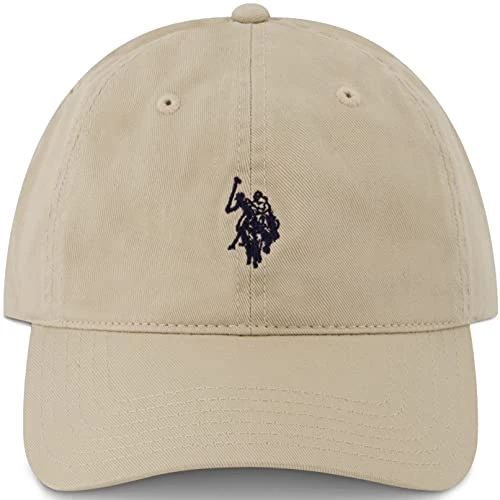 Unisex's Mens Washed Twill Cotton Adjustable Baseball Hat with Pony Logo and Curved Brim, Stone, One Size