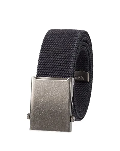 Unisex's Military Web Belt-Adjustable One Size Cotton Strap and Metal Plaque Buckle, Black