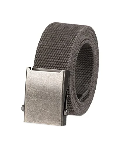 Unisex's Military Web Belt-Adjustable One Size Cotton Strap and Metal Plaque Buckle, Charcoal