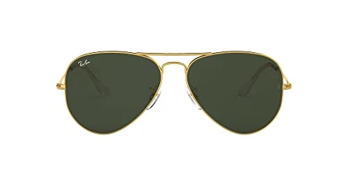 Unisex's RayBan Aviator Classic Sunglasses, Gold Frame with Green G-15 Lenses, 62 mm