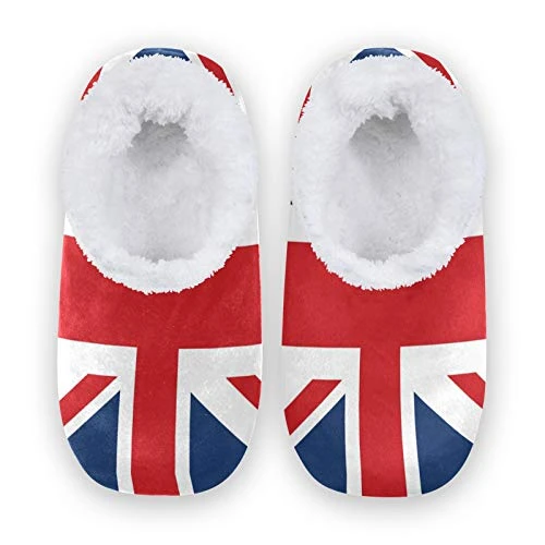United Kingdom UK Flag House Fleece Slippers Comfy Bedroom Shoes Anti-Slip for Men UK 10-11