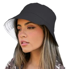 UPF 50+ Ladies Women’s Reversible Cotton Bucket Sun Hat - 2 Hats in 1-Black/White UPF 50+ Ladies Women’s Reversible Cotton Bucket Sun Hat - 2 Hats in 1-Black/White