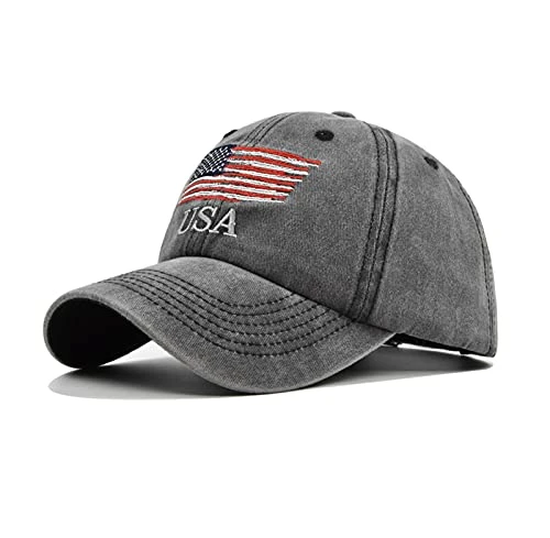 USA Print Baseball Cap Unisex Vintage Washed Cotton American Flag Embroidery Sports Casual Sun Hat Black