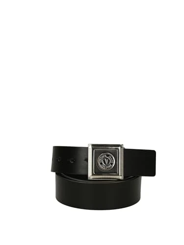 V-Emblem Square Buckle Leather Black Belt 95