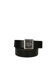 V-Emblem Square Buckle Leather Black Belt 95