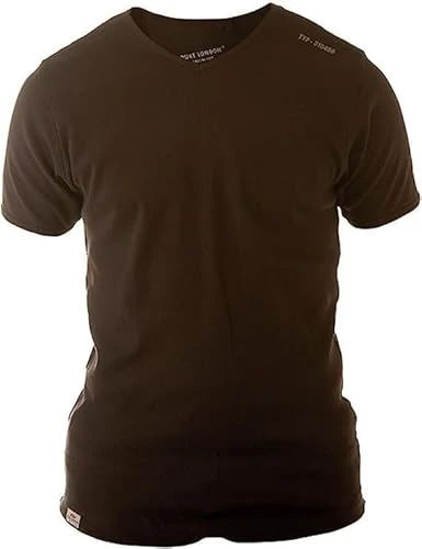 V Neck Flat Rib T-Shirt with Woven Shoulder Panel (Men) (L, Black)