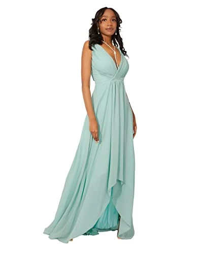 V-Neck High Low Wrap Maxi Dress, Sage Green, S, 10515-SAGEGRN-S