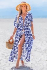 Vacay Vibes Ornate Cover-Up Kimono - Blue