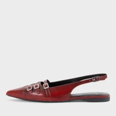 Vagabond Womens Hermine Buckle Leather Pointed Flats - Red Vagabond Womens Hermine Buckle Leather Pointed Flats - Red