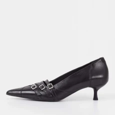 Vagabond Womens Lykke Leather Kitten Heeled Court Shoes - Black