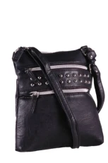 - Valentina Studded Double Zipped Cross Body Ladies Shoulder Bag Black - Valentina Studded Double Zipped Cross Body Ladies Shoulder Bag Black