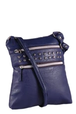 Valentina Studded Double Zipped Cross Body Ladies Shoulder Bag Navy Valentina Studded Double Zipped Cross Body Ladies Shoulder Bag Navy