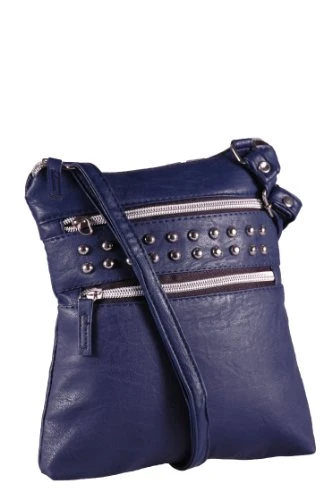 Valentina Studded Double Zipped Cross Body Ladies Shoulder Bag Navy