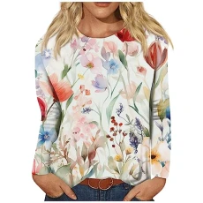 Valentines Gifts for Him, Women's Thermal Tops Womens Jumpers Chunky Cardigans for Women UK Women's Fashion Casual Round Neck Long Sleeve Printed T-Shirt Top Long Sleeve T Shirts (Yellow,5XL)