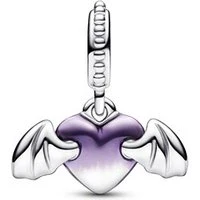 Vampire Winged Heart Charm - Silver