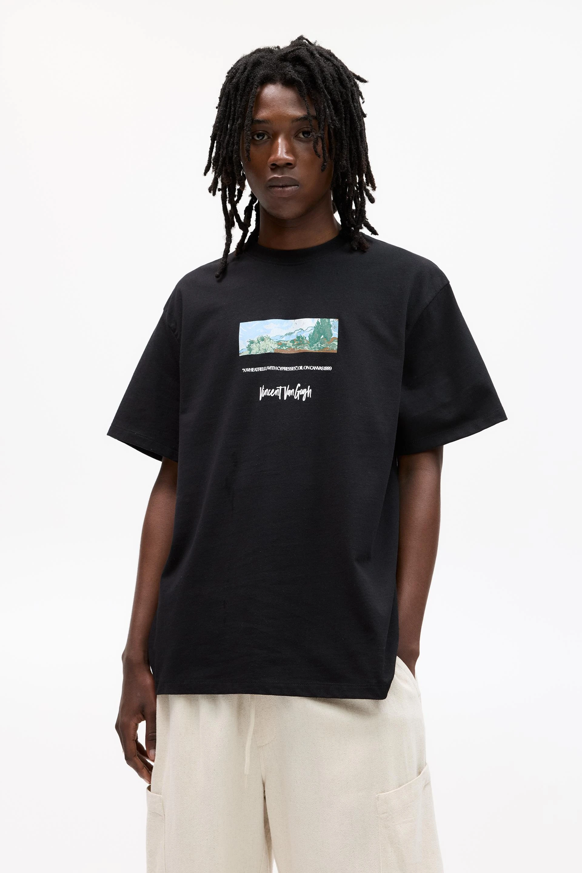 Van Gogh A Wheatfield With Cypresses T hirt - Black