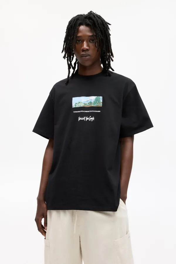 Van Gogh A Wheatfield With Cypresses T-Shirt - Black