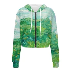 Van Gogh Green Wheat Fields Crop Zip Up Hoodie for Women Athletic Sweatshirt Casual Drawstring Zipper Y2K Jacket With Pockets Cropped Hoodies S/M Fall Outfits Van Gogh Green Wheat Fields Crop Zip Up Hoodie for Women Athletic Sweatshirt Casual Drawstring Zipper Y2K Jacket With Pockets Cropped Hoodies S/M Fall Outfits