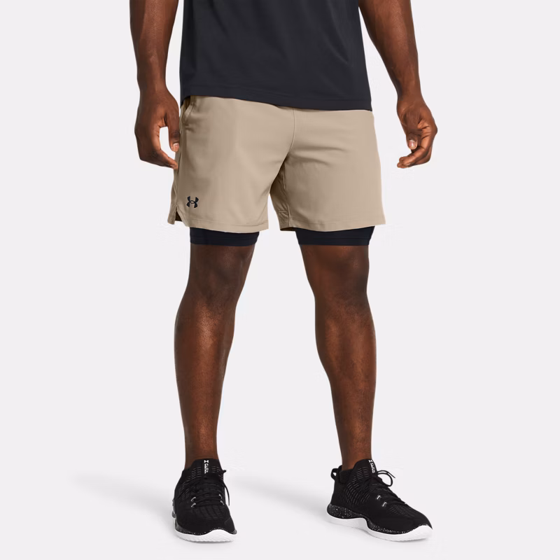 Vanish Woven Mens 2-in-1 Shorts Timberwolf Taupe / Black / Black M - Brown