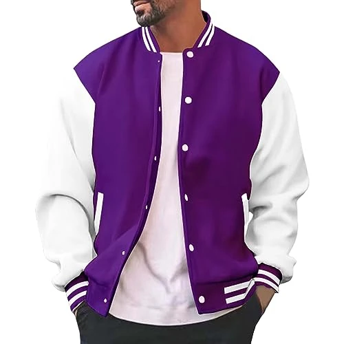 Varsity Jacket Mens Baseball Jackets - Long Sleeve Basic College Jacket University Colllegiate Tops For Teenager Slim Fit Cotton Bomber Jackets Comfortable Coat For Autumn & Winter