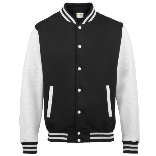 Varsity Jacket Unisex Various Sizes and Colours American Baseball Letterman (12-14 Years, Jet Black/Heather Grey)