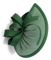 Vegan Moon Hoop Fascinator Hat on Headband Wedding Ascot Races Bespoke Sinamay Disc (Emerald Green)