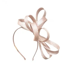 Vegan Sinamay Fascinator Headband Wedding Hoop Ladies Day Ascot Races (Blush Pink)