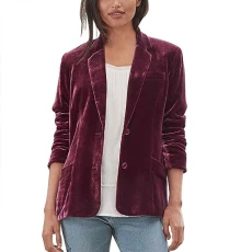 Velvet Blazer Women's Large Sizes – Women's Blazer Long Plain Velvet Jacket Open Front Suit Jacket Plain Transition Jacket Long Sleeve Blazer Jacket Lapel Collar Business Suit for Evening Party, Wine