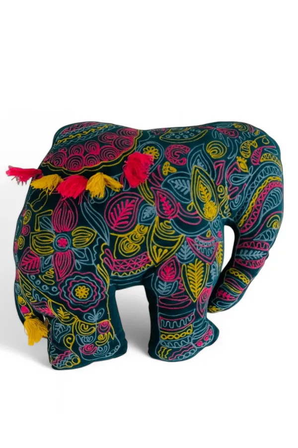 Velvet Embroidered Elephant Cushion