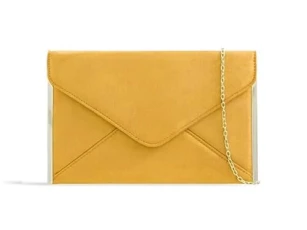 Velvet Envelope Womens Clutch Bag Handbag with Chain Shoulder Strap (Mustard)