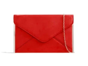 Velvet Envelope Womens Clutch Bag Handbag with Chain Shoulder Strap (Red)