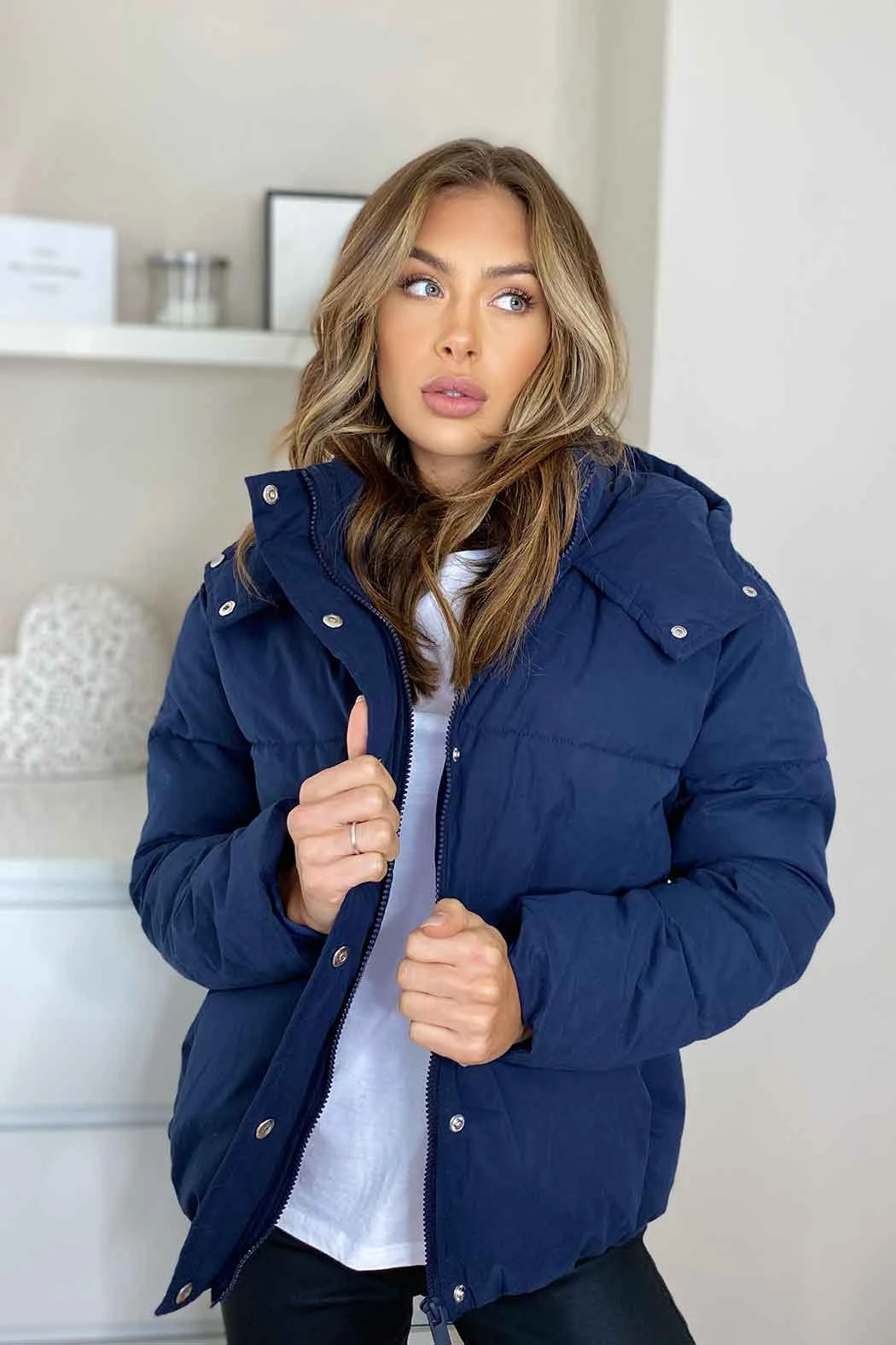 Veneto Waisted Navy Puffer Jacket /