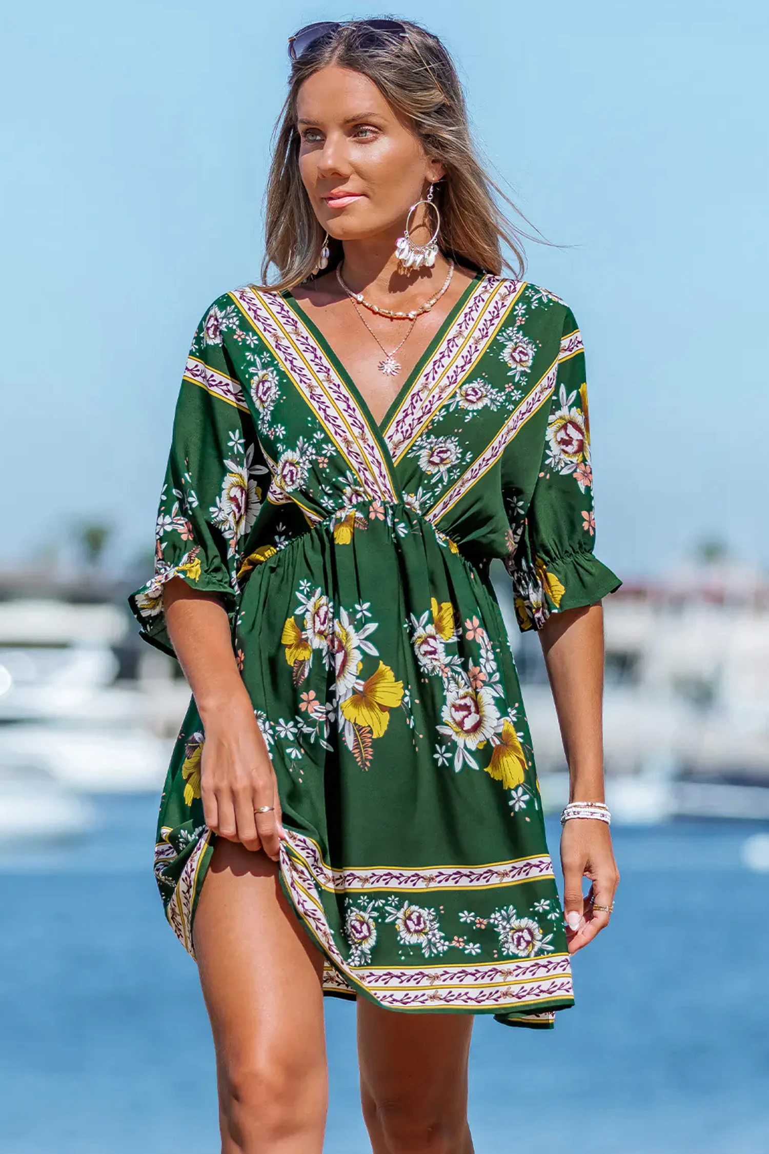 Verdant Vibes Floral Mini Dress - Green