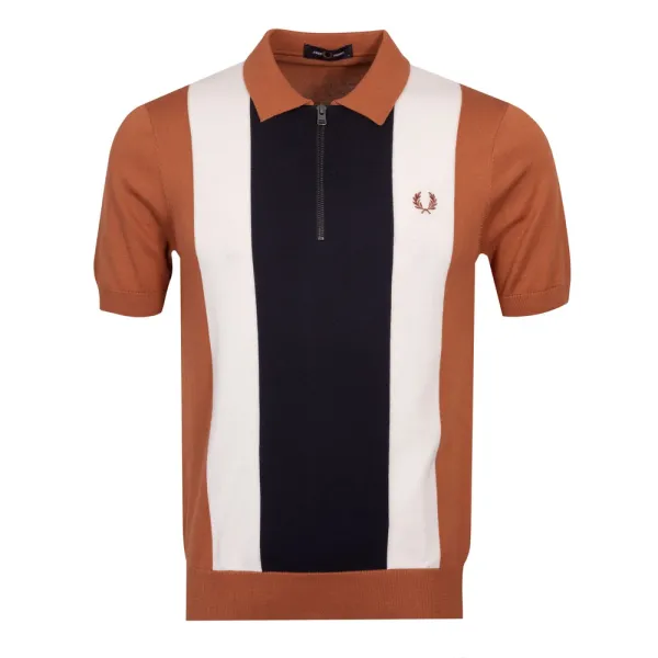 Vertical Stripe Zip Polo Shirt