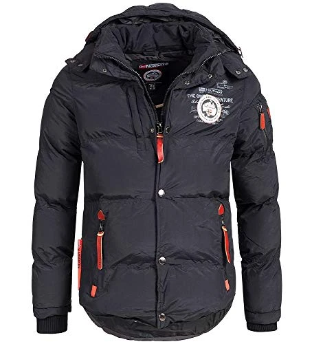 Verveine Men's Winter Quilted Jacket with Hood - Black - XXX-Large