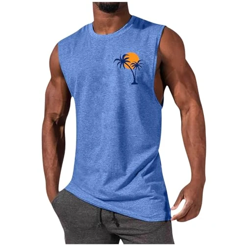 Vest Tops for Men UK Summer Shirt Tropical Printed Graphic Sleeveless Shirts Beach Holiday T-Shirts 