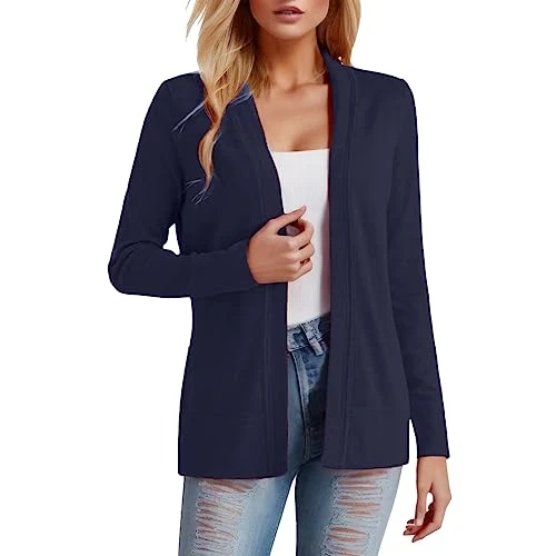 Vests Women's Lightweight Long Sleeve Women's Cardigan Knitwear Elegant Simple Versatile Jacket Spring and Autumn Cardigan Scarf Cardigan Autumn Women, blue, XXL