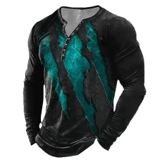 Vintage 3D Wolf Printed Long Sleeve Henley T-Shirt V-Neck Button Henley Shirt for Men Oversized Tops Tee Shirt Punk Streetwear Vintage 3D Wolf Printed Long Sleeve Henley T-Shirt V-Neck Button Henley Shirt for Men Oversized Tops Tee Shirt Punk Streetwear