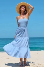 Vintage Charm Blue Midi Dress