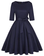Vintage Dress for Women Shrot Sleeve with Belt, Half-Length Retro Solid Vintage Dress Audrey Hepburn Style(Solid Blue,Size XL) Vintage Dress for Women Shrot Sleeve with Belt, Half-Length Retro Solid Vintage Dress Audrey Hepburn Style(Solid Blue,Size XL)