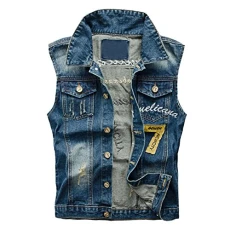 Vintage Jeans Gilet Waistcoat Vest Summer Sleeveless Slim Fit Jacket Coat for Men Boys Blue S