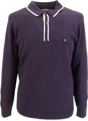 Vintage Mens Long Sleeve Lineker Knitted Polo Grape Size 2XL Purple