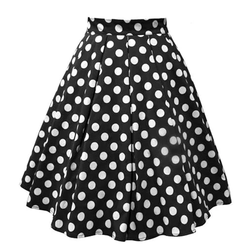 Vintage Pleated Skirt with Swan Print In A Line for Women Wide Skirt Black Pleated Spacious Hem Skirts Comfortable High Waist Loose Midi Skirt High Waist Premium Fashion Women's Skirt, black, S