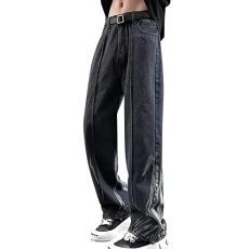 Vintage Printed Denim Trousers with Wide Leg Jeans Men's Jeans Comfort Stretch Denim Straight Leg Relaxed Fit Jeans for Men Regular Fit Straight Cut Stretch Jeans Men's Jeans, black, L