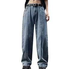 Vintage Printed Denim Trousers with Wide Leg Jeans Men's Jeans Comfort Stretch Denim Straight Leg Relaxed Fit Jeans for Men Regular Fit Straight Cut Stretch Jeans Men's Jeans, blue, L